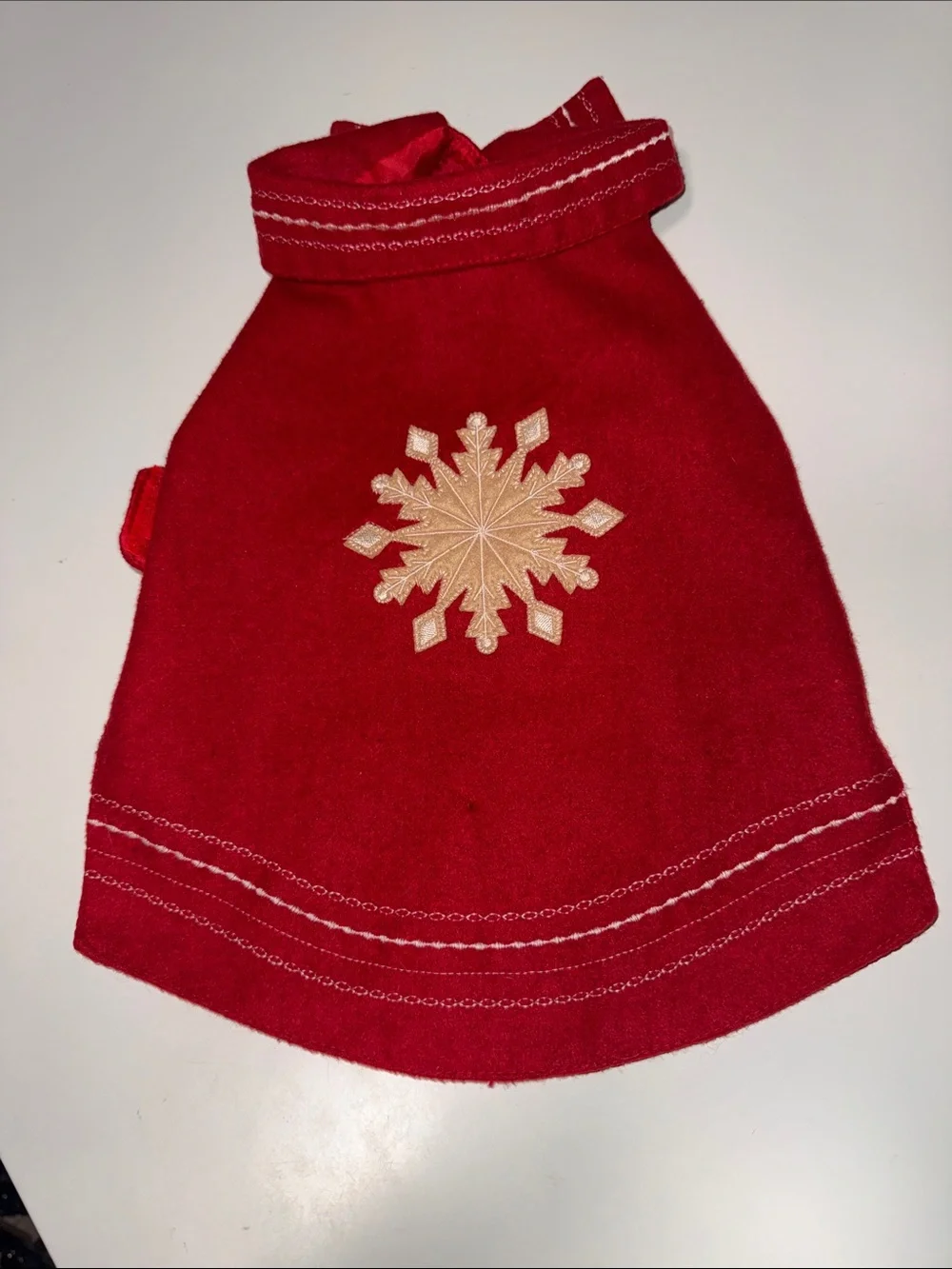 Festive Red Dog Sweater with Gold Snowflake Embroidery